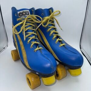 Vintage COLT Quad Roller Skates Retro Blue‎ Yellow Stripe High Top